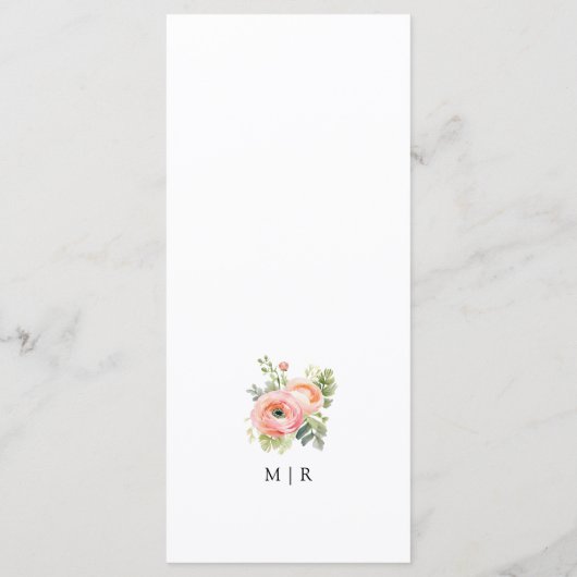 Blush Pink Ranunculus Floral Wedding Menu (Achterkant)