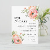 Blush Pink Ranunculus Floral Wedding Save the Date Kaart (Staand voorkant)