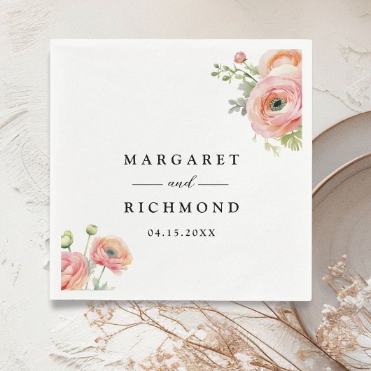 Blush Pink Ranunculus Floral Wedding Servet