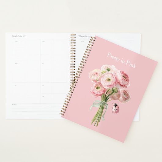 Blush Pink Ranunculus Flowers Ladybug Planner (Display)