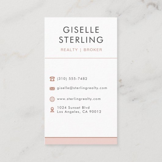 Blush Pink Real Estate Agent Broker  Visitekaartje (Achterkant)