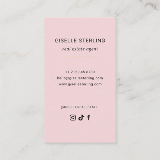 Blush Pink Real Estate Agent Minimal Modern Visitekaartje (Achterkant)