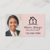 Blush Pink Real Estate Agent Modern Gold Photo Visitekaartje (Voorkant)