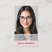 Blush Pink Real Estate Agent QR Code Foto Visitekaartje (Voorkant)