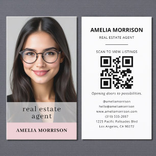 Blush Pink Real Estate Agent QR Code Foto Visitekaartje