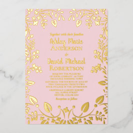 Blush Pink Real Gold Foil Floral Weddenschap Folie Uitnodiging