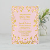Blush Pink Real Gold Foil Floral Weddenschap Folie Uitnodiging (Staand Voorkant)