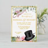 Blush Pink Real Gold Foil Floral Weddenschap Folie Uitnodiging (Staand Voorkant)