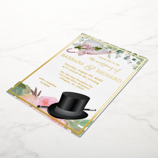 Blush Pink Real Gold Foil Floral Weddenschap Folie Uitnodiging (Gedraaid)