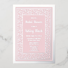 Blush Pink Real Silver Foil Floral Vrijgezellenfee Folie Uitnodiging