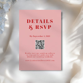 Blush Pink Red Bold Font QR Code Wedding RSVP  Informatiekaartje