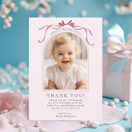 Blush Pink Red Bow Birthday Arch Photo Bedankkaart