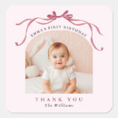 Blush Pink Red Bow Birthday Thank You Vierkante Sticker (Voorkant)