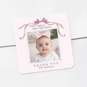 Blush Pink Red Bow Birthday Thank You Vierkante Sticker