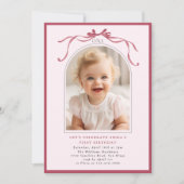 Blush Pink Red Bow Girl 1st Birthday Arch Photo Kaart (Voorkant)