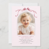 Blush Pink Red Bow Girl 1st Birthday Arch Photo Kaart (Voorkant)