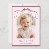 Blush Pink Red Bow Minimal Birthday Photo Bedankkaart (Voorkant)