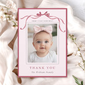 Blush Pink Red Bow Simple Birthday Photo  Bedankkaart