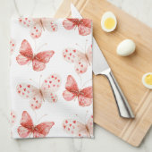 Blush Pink Red Butterflies   Theedoek (Quarter Fold)