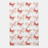 Blush Pink Red Butterflies   Theedoek (Verticaal)