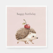 Blush Pink Red Cherry Adorable Hedgehog Birthday Servet (Voorkant)
