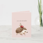 Blush Pink Red Cherry Adorable Hedgehog Kaart (Voorkant)