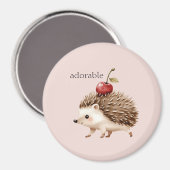 Blush Pink Red Cherry Adorable Hedgehog Magneet (Voorkant / Achterkant)