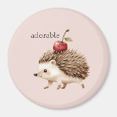 Blush Pink Red Cherry Adorable Hedgehog Magneet (Voorkant)