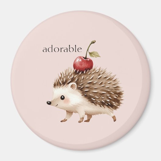 Blush Pink Red Cherry Adorable Hedgehog Magneet (Voorkant)
