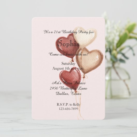 Blush Pink Red Cream Heart Balloons Birthday Kaart (Staand voorkant)