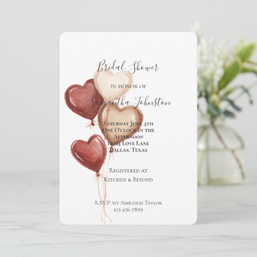 Blush Pink Red Cream Heart Balloons Bridal Shower Kaart (Staand voorkant)