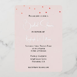 Blush Pink Red Falling Hearts Vrijgezellenfeest Folie Uitnodiging