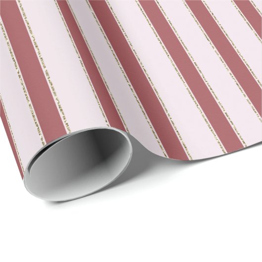 Blush Pink Red Stripes Christmas Cadeaupapier (Rol Hoek)