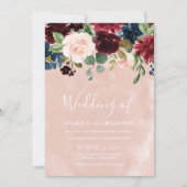 Blush Pink & Red Wine Floral Weddenschap Kaart (Voorkant)