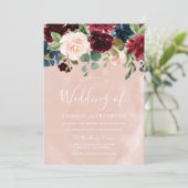 Blush Pink & Red Wine Floral Weddenschap Kaart (Staand voorkant)