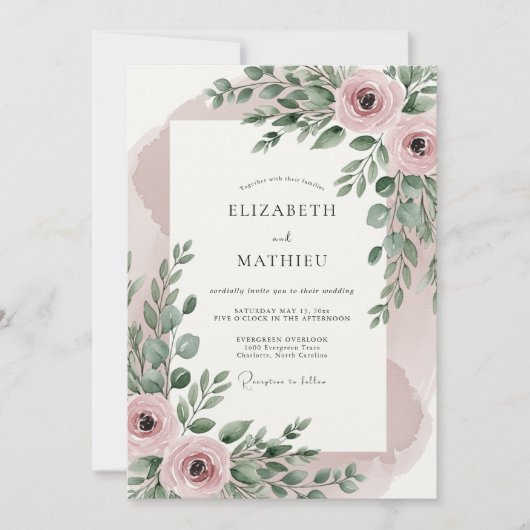 Blush Pink Resplendent Botanical Wedding Kaart (Voorkant)