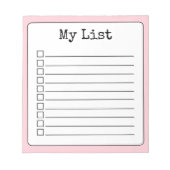 Blush Pink Retro Custom Checklist Ingelijnd Notitieblok (Voorkant)