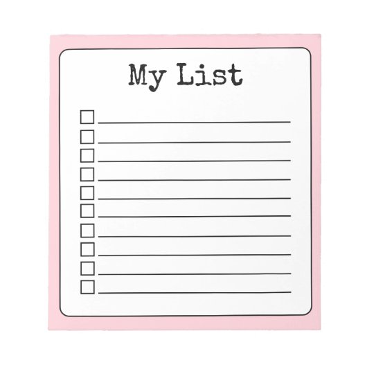 Blush Pink Retro Custom Checklist Ingelijnd Notitieblok (Voorkant)