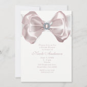 Blush Pink Ribbon Bow & Diamonds Chic Uitnodiginge Kaart (Voorkant)