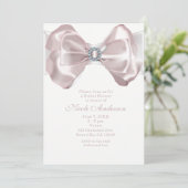 Blush Pink Ribbon Bow & Diamonds Chic Uitnodiginge Kaart (Staand voorkant)
