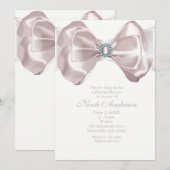 Blush Pink Ribbon Bow & Diamonds Chic Uitnodiginge Kaart (Voorkant / Achterkant)