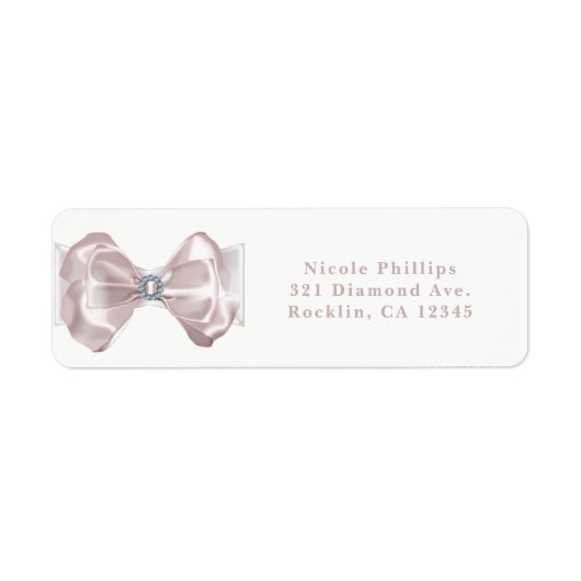 Blush Pink Ribbon & Diamonds Elegant Invitation Etiket (Voorkant)