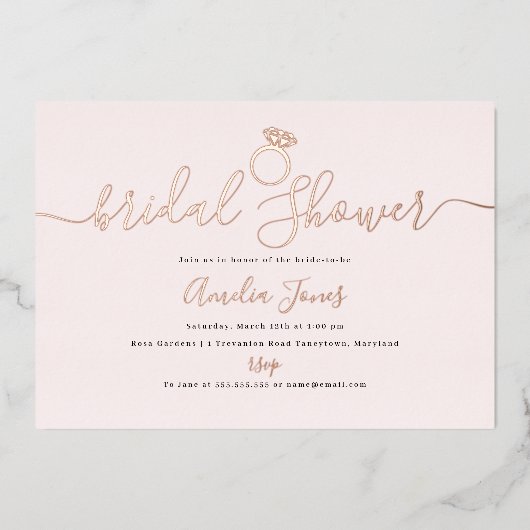 Blush Pink Ring Roos Goud Vrijgezellenfeest Folie Uitnodiging (Voorkant)