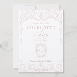 Blush Pink Rococo Save the Date Kaart