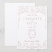 Blush Pink Rococo Save the Date Kaart (Voorkant / Achterkant)