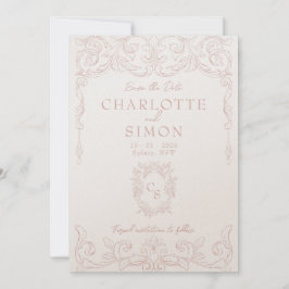 Blush Pink Rococo Save the Date Kaart