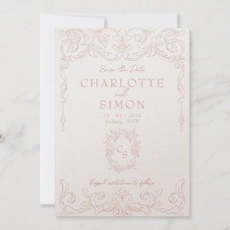 Blush Pink Rococo Save the Date Kaart