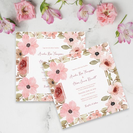 Blush Pink Romantic Floral Wedding Invitation
