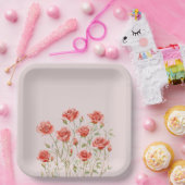 Blush Pink Romantic Red Roses Vrijgezellenfeest Papieren Bordje (Feest)