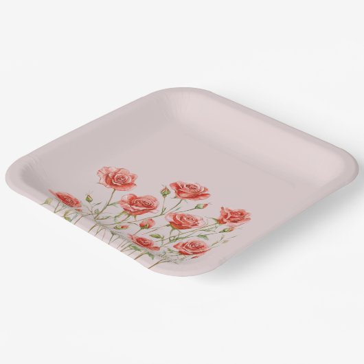 Blush Pink Romantic Red Roses Vrijgezellenfeest Papieren Bordje (Gebogen)
